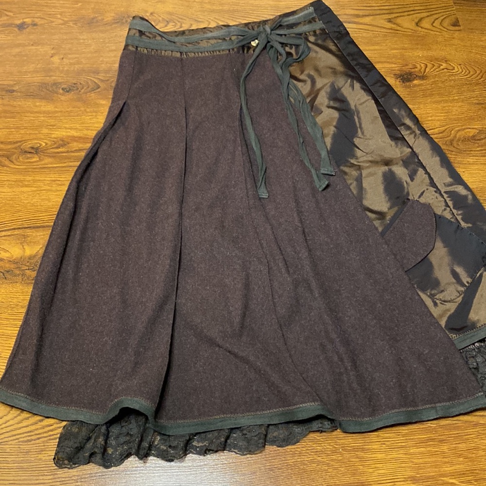 Coco & Tashi Army green multi-fabric Wool Blend Lace Hem A Line Skirt & Slip